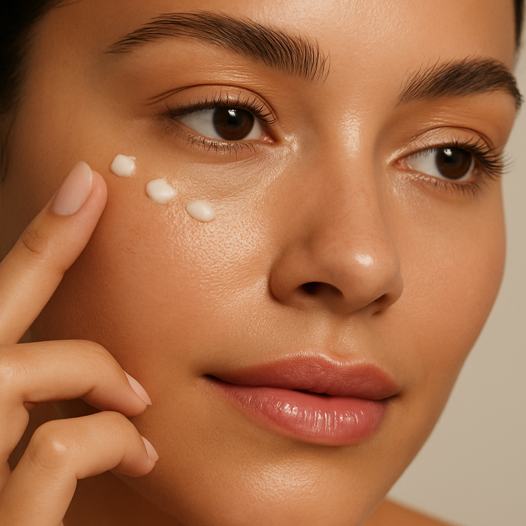 applying eye cream very beatiful skin