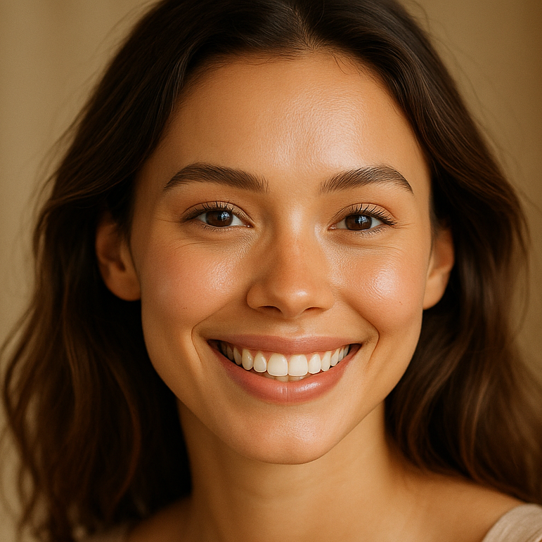 beautiful model with radiant youthful skin smiling beautifully
