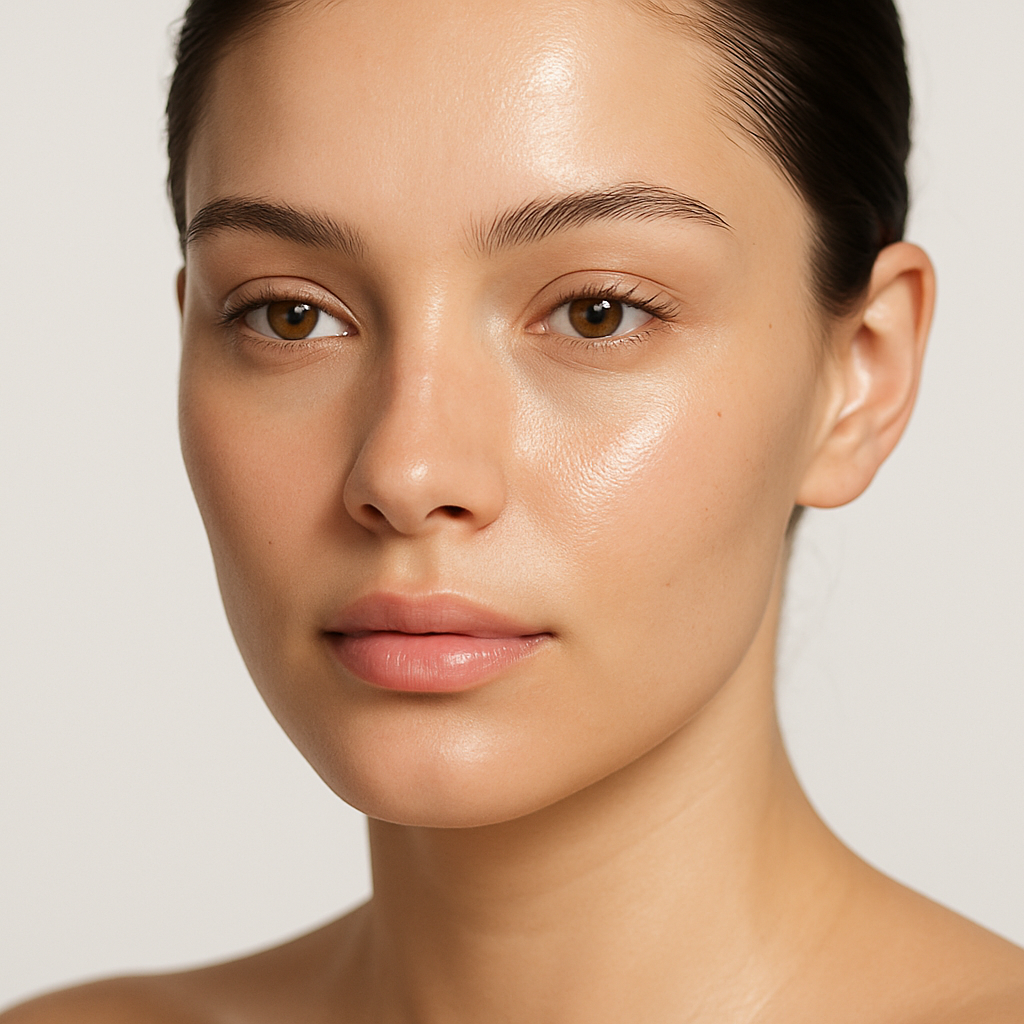 Close-up of a beautiful skin person with a neutral expression against a plain background