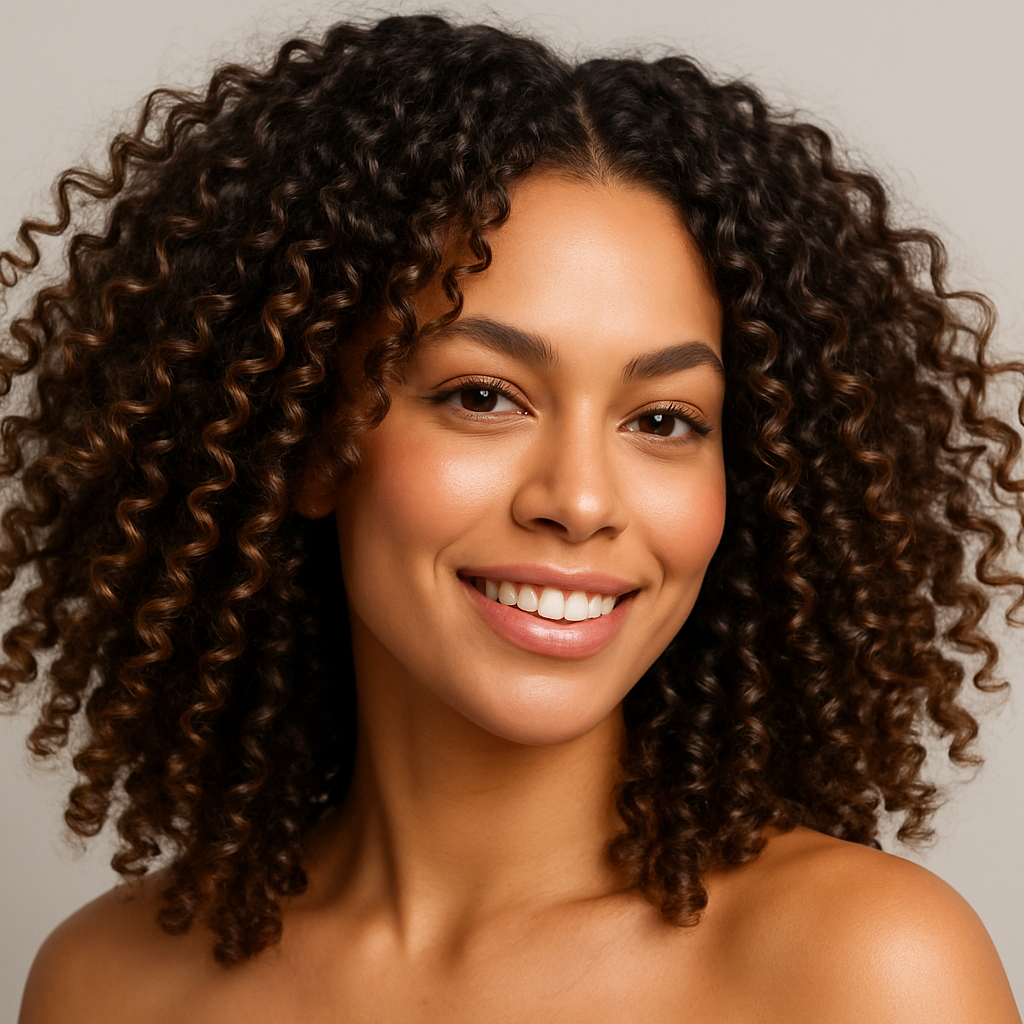 model with beautiful hair curls with daily curl conditioner