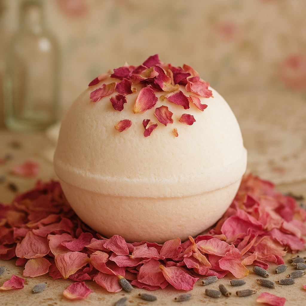 put a bit of the dried roses on top of the bath bomb