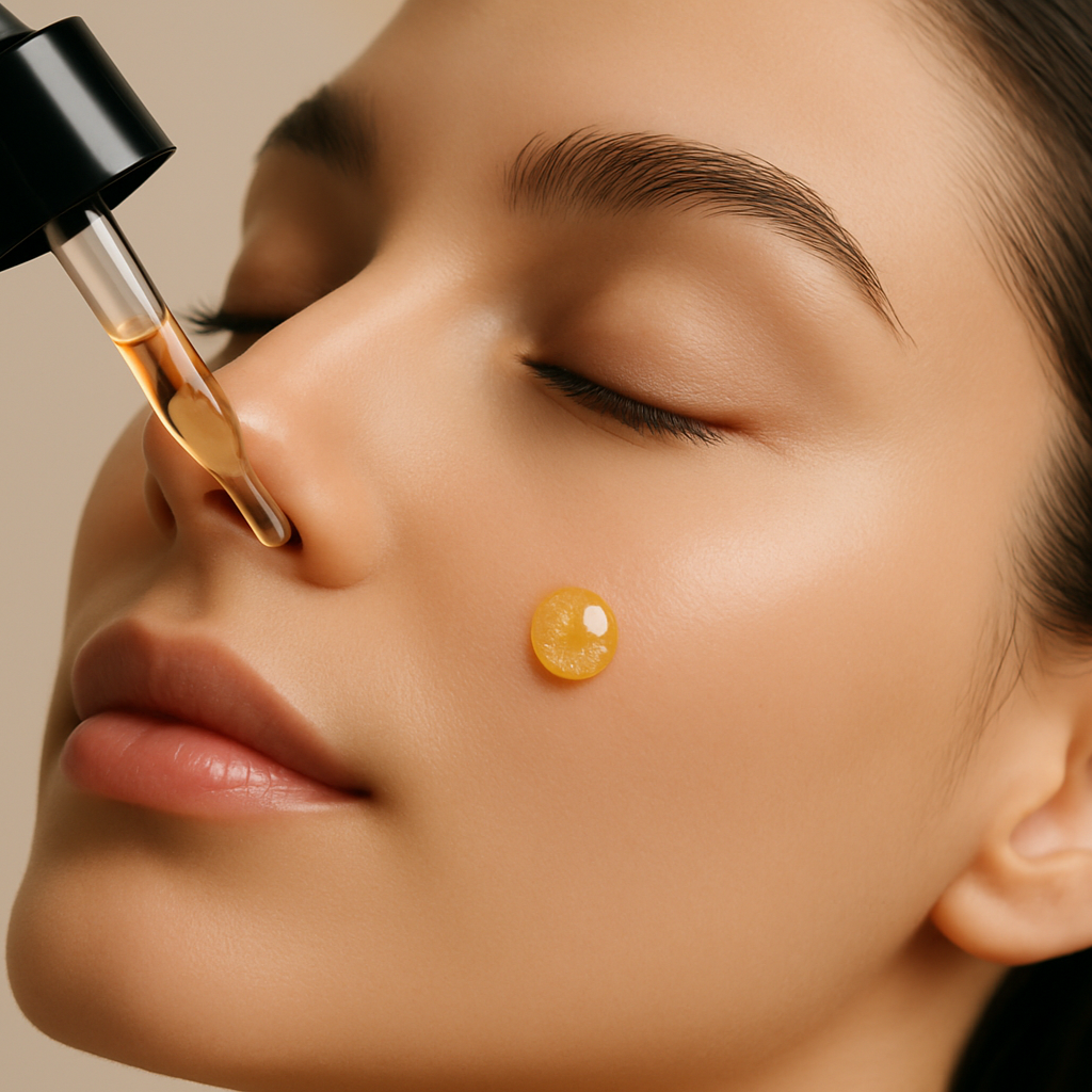put the serum drop on the face of the person