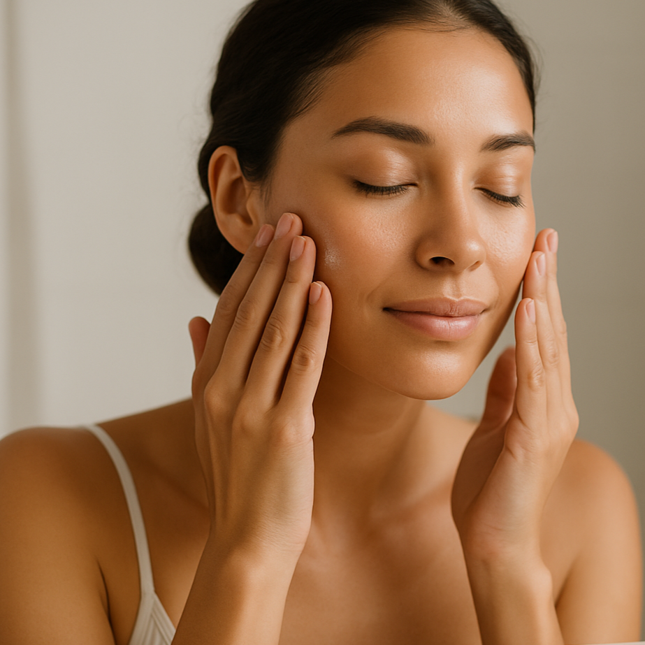woman applying face serum on the face